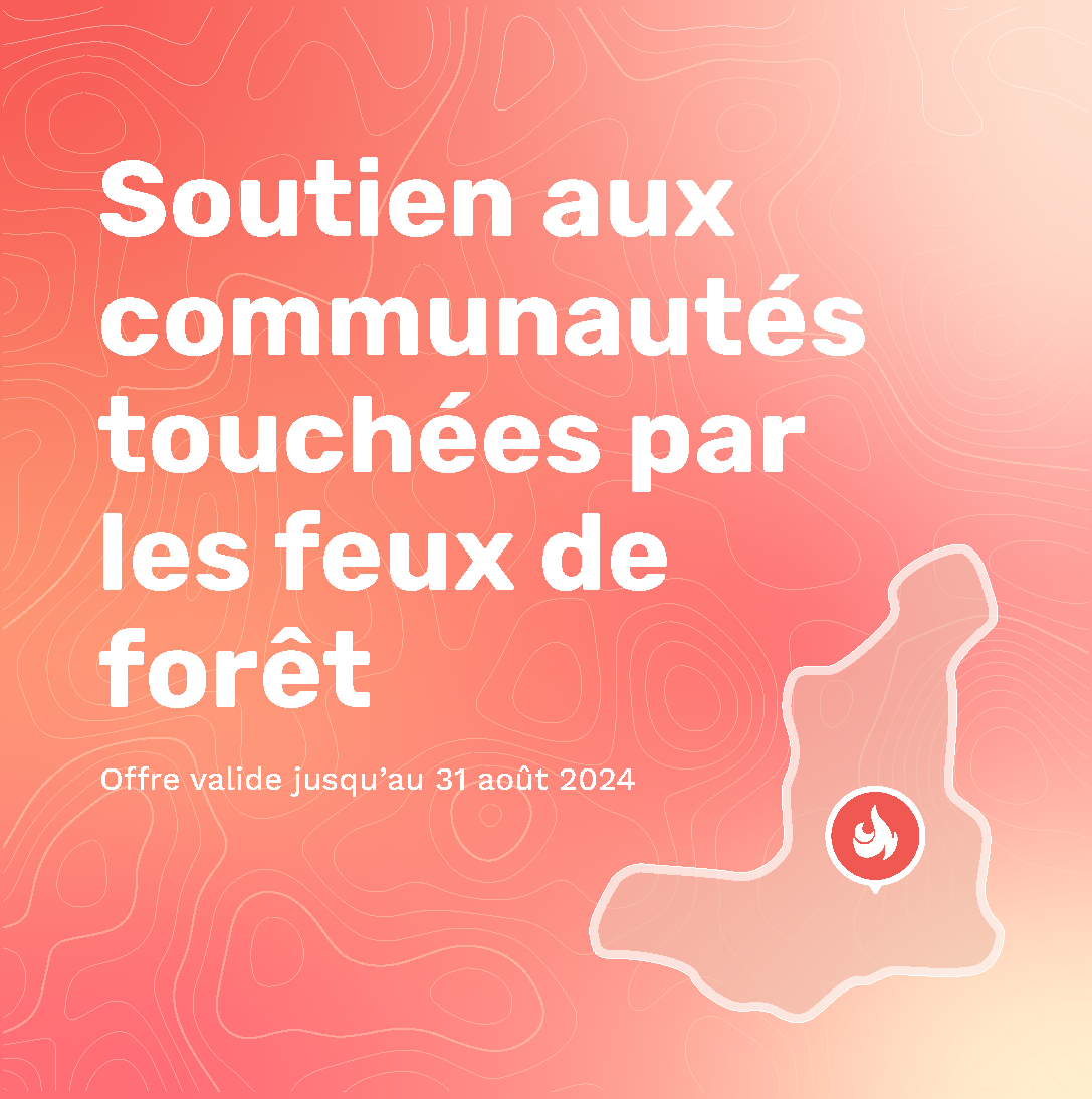 visuel graphique avec le texte Soutien aux communautées touchées par les feux de foret